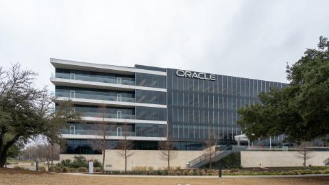 Photo of nondescript mid-rise building at Oracle headquarters in Austin, Texas.